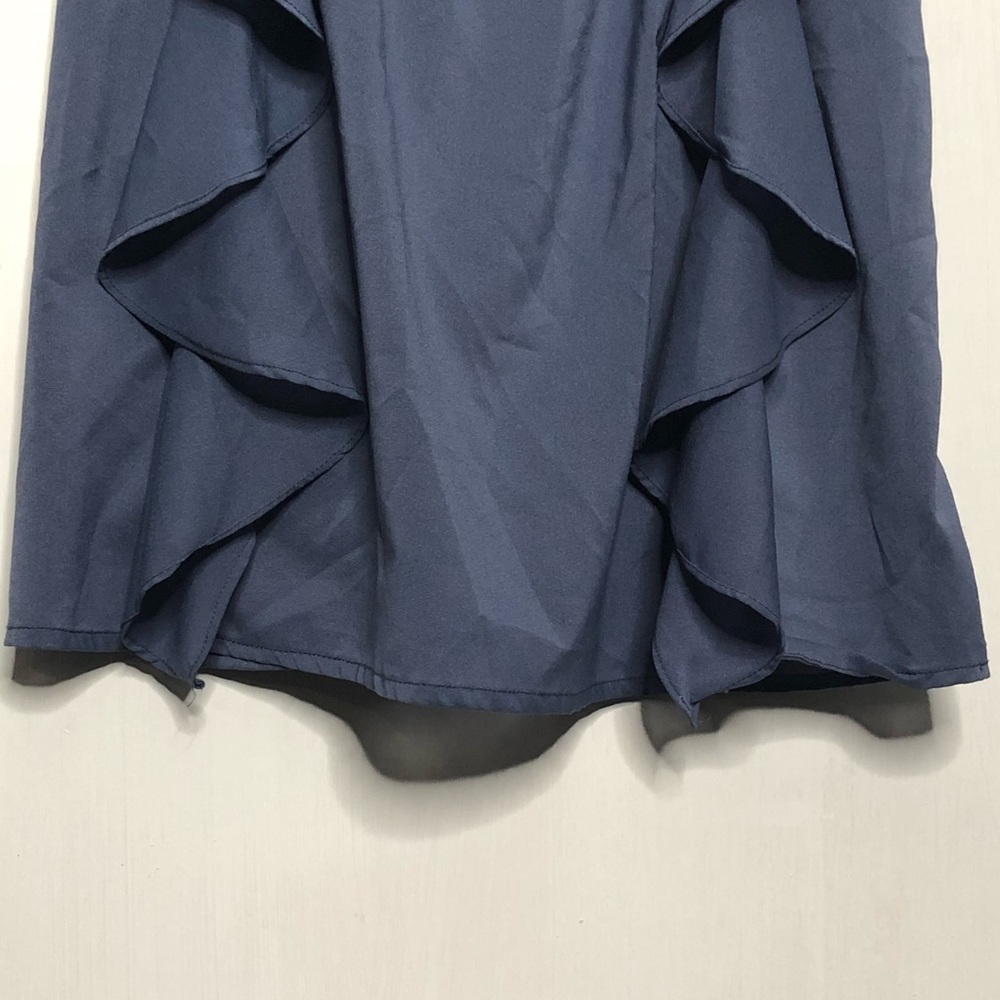 Doe & Rae Blue Grey Ruffle Racerback Skater Dress - Picture 4 of 6